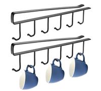 YAANBUNB 2 Pack Cup Holder Under Cabinet, 6 Hooks Tea Cup Mug Holder Under Shelf Mug Hanger Vertical Over The Door Towel Rack Display Hanging Cups Drying Hook for Bar Kitchen Cupboard Utensils, Black