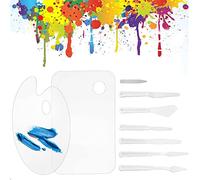 YAANBUNB 2 Pcs Acrylic Paint Palette Oval Clear Paint Tray Rectangle Non-Stick Palette Thumb Hole Paint Pallet Art Paint Pallet Set with 6 Palette Knife & Protective Film for DIY Art Craft Painting
