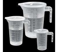 YAANBUNB 3 Pcs Plastic Measuring Jugs, 100ml 250ml 500ml Measuring Cups Clear Liquid Graduated Beaker Heat Resistant Small Measuring Jug Rice Measuring with Handle and Lid for Baking Kitchen Cooking