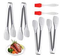 YAANBUNB 4 Pcs Cooking Tongs Stainless Steel Kitchen Tongs Heat Resistant Barbecue Tongs Serving Tongs Buffet Tongs Salad Gripper Clip Tool with 2 Silicone Brushes for Cooking Grilling Frying Serving