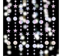 YAANBUNB 52 Feet Reflective Star Paper Garland, Silver Circle Dots Party Decoration Glitter Paper Garland Hanging Streamer Banner Glitter Circle Star Paper Decoration for Theme Party Backdrop Decor