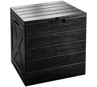 Yaangagpe Large 118L Storage Box with Lid, Lockable Heavy Duty Plastic Weatherproof UV Resistant Garden Storage with Wood Grain Effect, Waterproof Indoor Outdoor Container