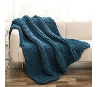 YAAPSU Chunky Knit Throw Blanket for Couch, 51“x63”, 100% Hand Knitted Thick Cable Knit with Cozy Jumbo Chenille Yarn, Soft Large Rope Knot Crochet Blankets for Sofa Bed Living Room Décor, Ocean Blue