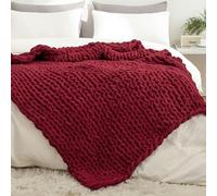YAAPSU Chunky Knit Throw Blanket for Couch, 51"x63", 100% Hand Knitted Thick Cable Knit with Cozy Jumbo Chenille Yarn, Soft Large Rope Knot Crochet Blankets for Sofa Bed Living Room Décor, Red