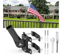YAARHEJ No Drill Flag Pole Holder for Railing,Flag Pole Mount for Porch & Fence Rail, Apartment Balcony,Square Railing-Two Installation Methods-with Silicone Pads,for 1” flagpole (Black)