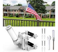 YAARHEJ No Drill Flag Pole Holder for Railing,Flag Pole Mount for Porch & Fence Rail, Apartment Balcony,Square Railing-Two Installation Methods-with Silicone Pads,for 1” flagpole (White)