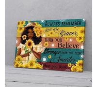 YAASIMOULE Always Remember You’re Braver Smarter Sunflower Black Girl Canvas Prints