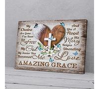 YAASIMOULE Amazing Grace Cross Heart Butterfly Canvas Wall Art