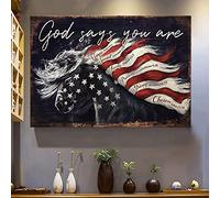 YAASIMOULE Amazing horse and flag God says you are Jesus Landscape Canvas Print Wall Art