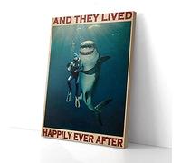 YAASIMOULE And They Lived Happily Ever After Shark And Diver Canvas Prints Wall Art