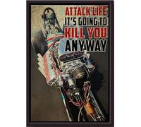 YAASIMOULE Attack Life Its Going To Kill You Anyway Car Racing Poster Framed Matte Canvas