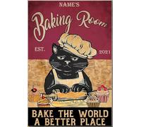 YAASIMOULE Bake The World A Better Place Personalized Poster Animal Wall Art Gift For Cat Lover Black Fan Baking Room Decor Canvas Gallery Wrapped Framed Idea Prints