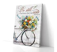 YAASIMOULE Be Still And Know That I Am God Flower Bicycle And Dragonfly Canvas Wall Art