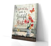 YAASIMOULE Begin Each Day With A Grateful Heart Butterfly Flower Canvas Wall Art