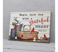 YAASIMOULE Begin Each Day With A Grateful Heart Coton Flowers Cardinal Canvas Prints