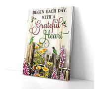 YAASIMOULE Begin Each Day With A Grateful Heart Hummingbird Canvas Prints Wall Art