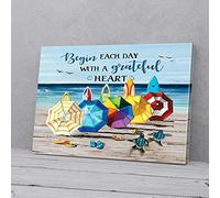 YAASIMOULE Begin Each Day With Grateful Heart Color Umbrella Turtle Canvas Prints Wall Art