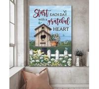 YAASIMOULE Bird house Start each day with a grateful heart Jesus Portrait Canvas Print Wall Art