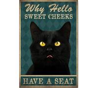 YAASIMOULE Black Cat Poster & Canvas Why Hello Sweet Cheeks Have A Seat Funny Quotes Wall Art Home Decor For Lover Mom Dad