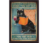 YAASIMOULE Black Cat You Dont Stop Reading When Get Old Poster Framed Matte Canvas