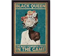 YAASIMOULE Black Queen The Most Powerful Piece In Game Flowers Poster Decor Wall Art Gift For Girl Women Womens Day People Framed Matte Canvas Prints
