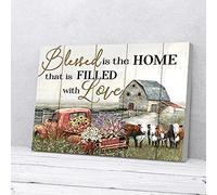 YAASIMOULE Bless Is The Home That Is Filled With Love Cow Canvas Prints Wall Art
