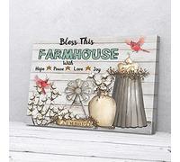 YAASIMOULE Bless This Farmhouse With Hope Peace Love Joy Cardinal Canvas Prints Wall Art