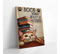 YAASIMOULE Book Because Reality Is Overrated Cat Canvas Prints Wall Art