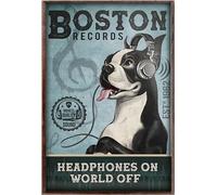 YAASIMOULE Boston Terrier Record Headphones On World Off Music Dog Poster