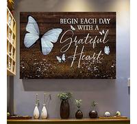 YAASIMOULE Butterfly Begin each day with grateful heart Jesus Landscape Canvas Print Wall Art