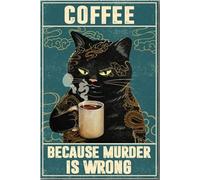 YAASIMOULE Cat Coffee Because Murder Is Wrong Poster Animal Wall Art Gift For Lover Black Fan Cafe Decor Canvas Gallery Wrapped Framed Idea Prints