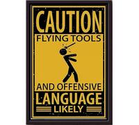 YAASIMOULE Caution Flying Tools And Offensive Language Likely Poster Framed Matte Canvas