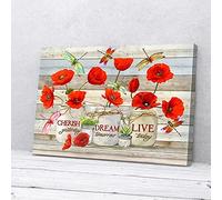 YAASIMOULE Cherish Yesterday Dream Tomorrow Live Today Poppie Dragonfly Canvas Wall Art