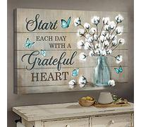 YAASIMOULE Cotton flower Start each day with a grateful heart Jesus Landscape Canvas Print Wall Art