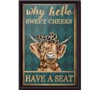 YAASIMOULE Cow Highland Cattle Why Hello Sweet Cheeks Have A Seat Poster Framed Matte Canvas