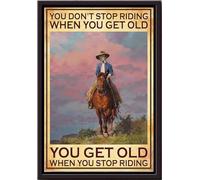 YAASIMOULE Cowgirl Dont Stop Riding When You Get Old Poster Animal Wall Art Gift For Horse Lover Rider Cowboy Farmhouse Decor Framed Matte Canvas Prints