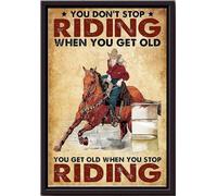 YAASIMOULE Cowgirl Don't Stop Riding When You Get Old Poster Running Horse Wall Art Gift For Rider Farmhouse Decor Lover Framed Matte Canvas Prints