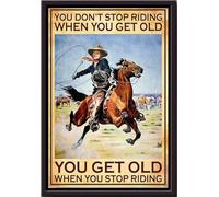 YAASIMOULE Cowgirl Don't Stop Riding When You Get Old Poster Running Horse Wall Art Gift For Rider Farmhouse Decor Horseback Framed Matte Canvas Prints