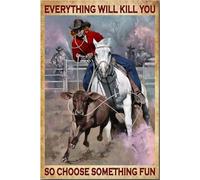 YAASIMOULE Cowgirl Everything Will Kill You Choose Something Fun Poster Animal Wall Art Gift For Horse Lover Rider Cowboy Farmhouse Decor Canvas Gallery Wrapped Framed Idea Prints