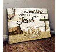 YAASIMOULE Cross and baby lambs In the morning when I rise give me Jesus Jesus Landscape Canvas Print Wall Art