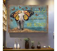YAASIMOULE Elephant with butterfly In a world where you can be anything, be kind Elephant Landscape Canvas Print Wall Art