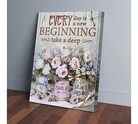YAASIMOULE Everyday Is The New Beginning Flowers Dragonfly Canvas Wall Art