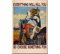 YAASIMOULE Everything Will Kill You Poster Animal Wall Art Gift For Dog Lover Beagle Foster Motorcyclist Canvas Gallery Wrapped Framed Idea Prints