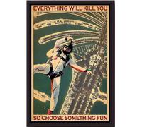 YAASIMOULE Everything Will Kill You So Choose Something Fun Skydiving Vintage Poster Framed Matte Canvas