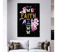 YAASIMOULE Faith makes all things possible butterfly floral canvas wall art