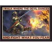 YAASIMOULE Firefighter I Walk Where The Devil Dances And Fight What You Fear Poster Framed Matte Canvas