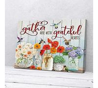 YAASIMOULE Gather Here With Grateful Heart Flower Hummingbird Canvas Prints Wall Art