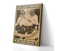 YAASIMOULE Girl And Two Cats Vintage Pawprint On Your Heart Canvas Prints Wall Art