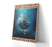 YAASIMOULE Go Diving Worst Case Scenario Shark Canvas Prints Wall Art