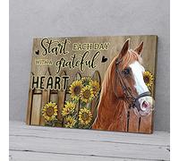 YAASIMOULE Grateful Heart Sunflower Horse Canvas Prints Wall Art